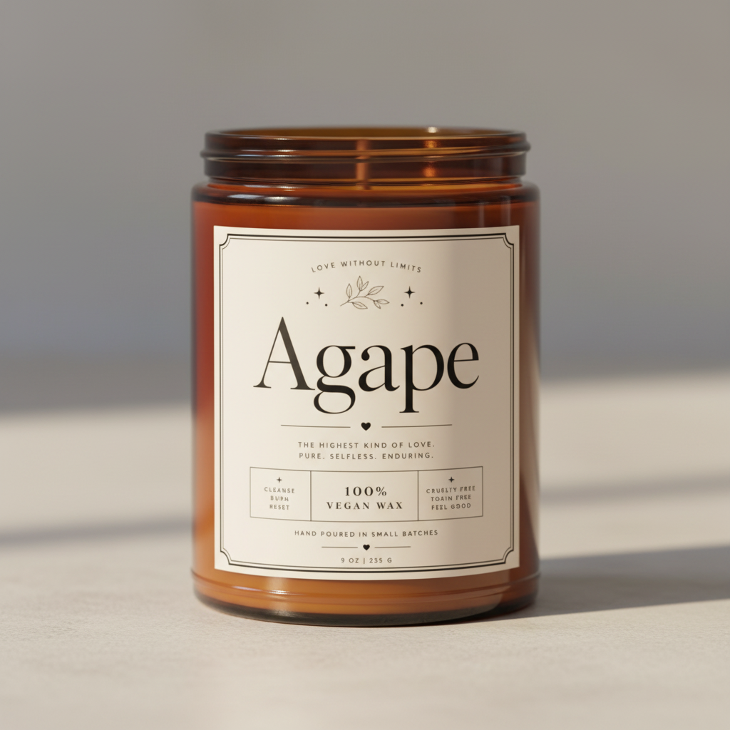 Agape Candle on Amber Jar