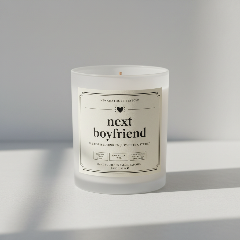Next Boyfriend Candle on Frosted Glass Jar