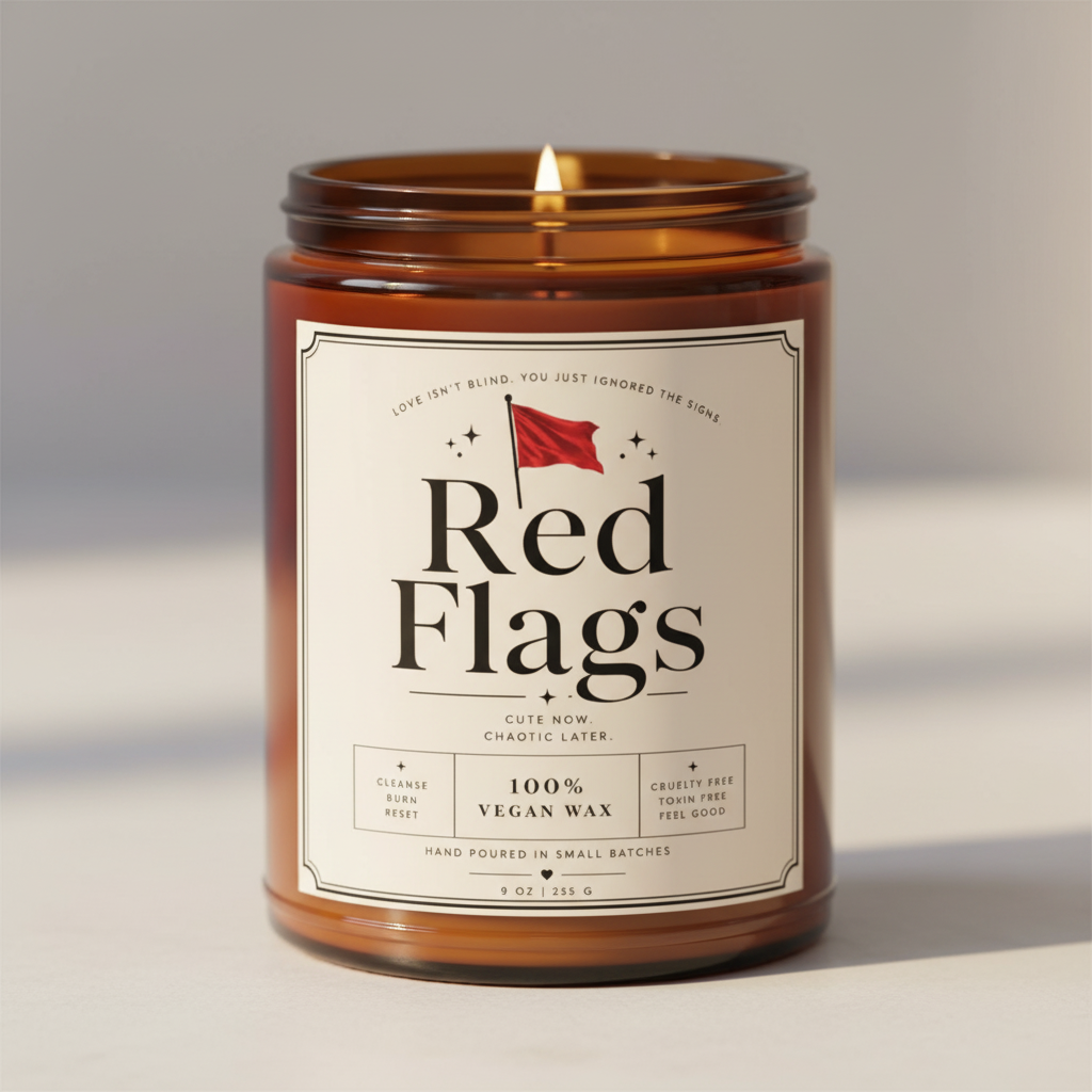 Red Flags Candle on Amber Jar